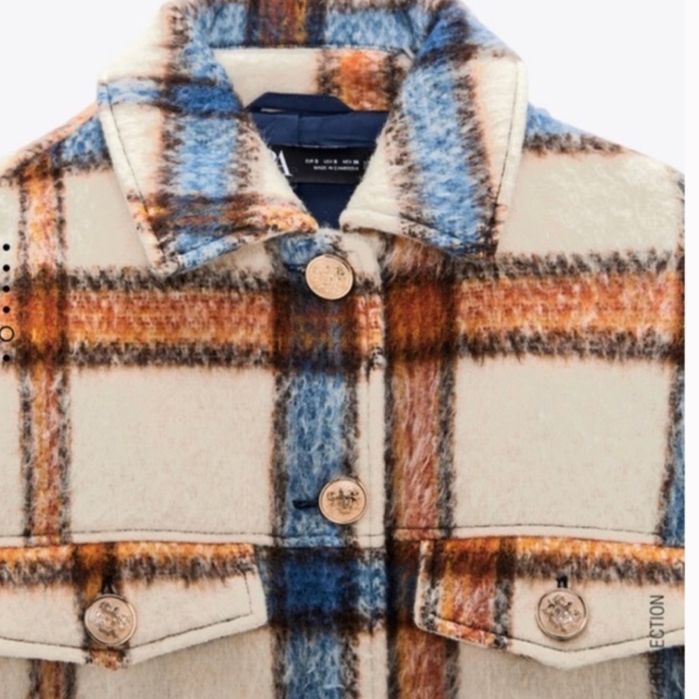 NWOT ZARA WOOL PLAID BUTTON COAT MEDIUM